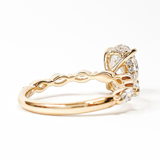 Oval Brilliant with Marquise Band and Hidden Halo Ring – Lab-Grown Diamond – 14K/18K Yellow Gold – 20 Side Stones