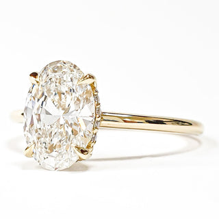 Oval Brilliant Ring with Hidden Halo – Lab Grown Diamond – 14K/18K Yellow Gold – 18 Side Stones