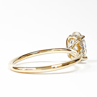 Oval Brilliant Ring with Hidden Halo – Lab Grown Diamond – 14K/18K Yellow Gold – 18 Side Stones