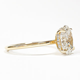 Oval Brilliant Ring with Hidden Halo – Lab Grown Diamond – 14K/18K Yellow Gold – 18 Side Stones