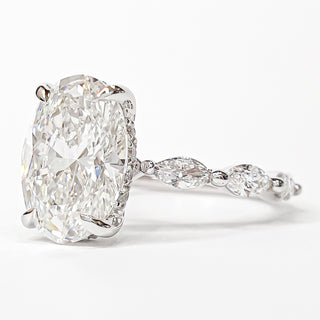 Oval Brilliant with Marquise Band and Hidden Halo Ring – Lab-Grown Diamond – 14K/18K White Gold – 20 Side Stones