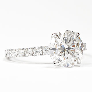 Round Brilliant Pavé Ring – Lab Grown Diamond – 14K/18K White Gold – 12 Side Stones