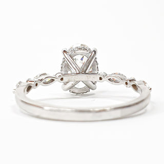 Oval Brilliant with Marquise Band and Hidden Halo Ring – Lab-Grown Diamond – 14K/18K White Gold – 22 Side Stones