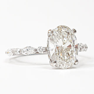 Oval Brilliant with Marquise Band and Hidden Halo Ring – Lab-Grown Diamond – 14K/18K White Gold – 22 Side Stones
