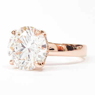 Round Brilliant Hidden Halo Solitaire Ring – Lab Grown Diamond – 14K/18K Rose Gold – 24 Side Stones