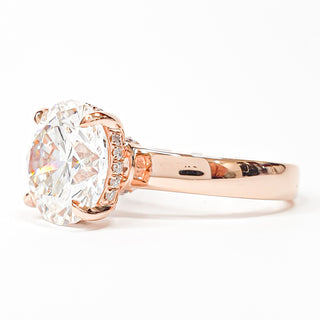 Round Brilliant Hidden Halo Solitaire Ring – Lab Grown Diamond – 14K/18K Rose Gold – 24 Side Stones