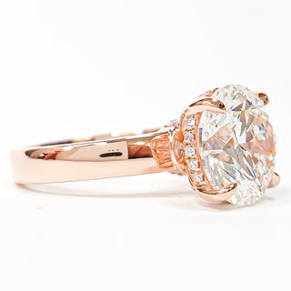 Round Brilliant Hidden Halo Solitaire Ring – Lab Grown Diamond – 14K/18K Rose Gold – 24 Side Stones
