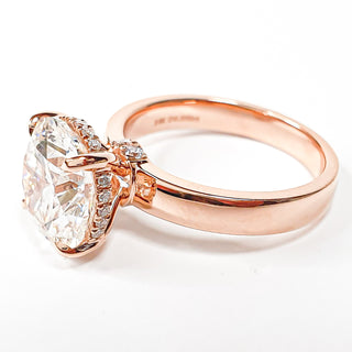 Round Brilliant Hidden Halo Solitaire Ring – Lab Grown Diamond – 14K/18K Rose Gold – 24 Side Stones