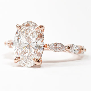 Oval Brilliant with Marquise Band and Hidden Halo Ring – Lab-Grown Diamond – 14K/18K Rose Gold – 20 Side Stones