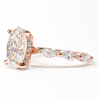 Oval Brilliant with Marquise Band and Hidden Halo Ring – Lab-Grown Diamond – 14K/18K Rose Gold – 20 Side Stones