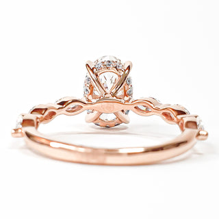 Oval Brilliant with Marquise Band and Hidden Halo Ring – Lab-Grown Diamond – 14K/18K Rose Gold – 20 Side Stones