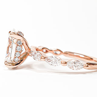 Oval Brilliant with Marquise Band and Hidden Halo Ring – Lab-Grown Diamond – 14K/18K Rose Gold – 20 Side Stones