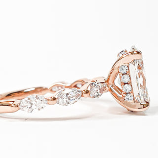 Oval Brilliant with Marquise Band and Hidden Halo Ring – Lab-Grown Diamond – 14K/18K Rose Gold – 20 Side Stones
