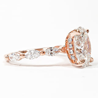Oval Brilliant with Marquise Band and Hidden Halo Ring – Lab-Grown Diamond – 14K/18K Rose Gold – 20 Side Stones
