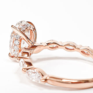 Oval Brilliant with Marquise Band and Hidden Halo Ring – Lab-Grown Diamond – 14K/18K Rose Gold – 20 Side Stones