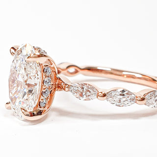 Oval Brilliant with Marquise Band and Hidden Halo Ring – Lab-Grown Diamond – 14K/18K Rose Gold – 20 Side Stones