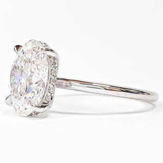 Oval Brilliant Ring with Hidden Halo – Lab Grown Diamond – 14K/18K White Gold – 18 Side Stones