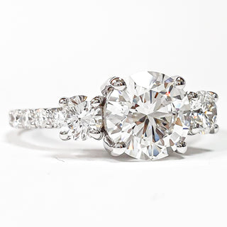 Round Brilliant Pavé Ring – Lab Grown Diamond – 14K/18K White Gold – 10 Side Stones