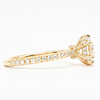 Round Brilliant 6 Prong Pavé Ring – Lab Grown Diamond – 14K/18K Yellow Gold – 46 Side Stones