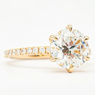 Round Brilliant 6 Prong Pavé Ring – Lab Grown Diamond – 14K/18K Yellow Gold – 46 Side Stones