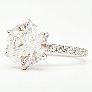 Round Brilliant 6 Prong Pavé Ring – Lab Grown Diamond – 14K/18K White Gold – 46 Side Stones