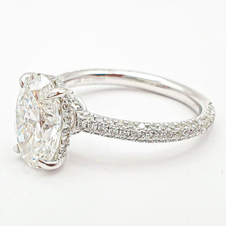 Oval Brilliant Three Row Pavé Ring with Hidden Halo – Lab Grown Diamond – 14K/18K White Gold – 132 Side Stones