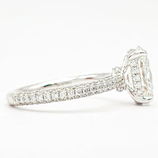 Oval Brilliant Three Row Pavé Ring with Hidden Halo – Lab Grown Diamond – 14K/18K White Gold – 132 Side Stones