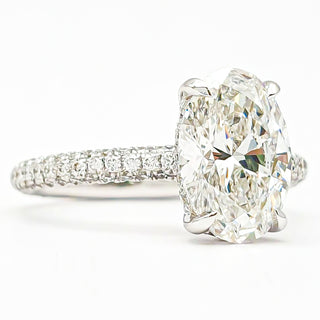 Oval Brilliant Three Row Pavé Ring with Hidden Halo – Lab Grown Diamond – 14K/18K White Gold – 132 Side Stones