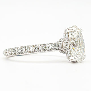 Oval Brilliant Three Row Pavé Ring with Hidden Halo – Lab Grown Diamond – 14K/18K White Gold – 132 Side Stones