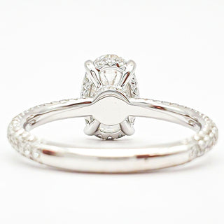 Oval Brilliant Three Row Pavé Ring with Hidden Halo – Lab Grown Diamond – 14K/18K White Gold – 132 Side Stones