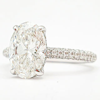 Oval Brilliant Three Row Pavé Ring with Hidden Halo – Lab Grown Diamond – 14K/18K White Gold – 132 Side Stones