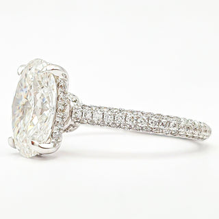 Oval Brilliant Three Row Pavé Ring with Hidden Halo – Lab Grown Diamond – 14K/18K White Gold – 132 Side Stones