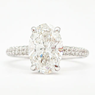 Oval Brilliant Three Row Pavé Ring with Hidden Halo – Lab Grown Diamond – 14K/18K White Gold – 132 Side Stones