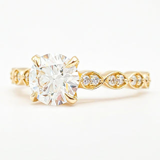 Round Brilliant Pavé Ring – Lab Grown Diamond – 14K/18K Yellow Gold – 18 Side Stones