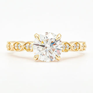 Round Brilliant Pavé Ring – Lab Grown Diamond – 14K/18K Yellow Gold – 18 Side Stones