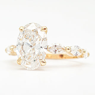 Oval Brilliant with Marquise Band Ring – Lab-Grown Diamond – 14K/18K Yellow Gold – 6 Side Stones