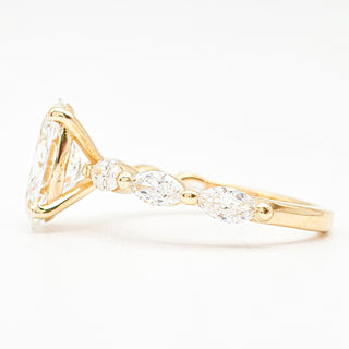 Oval Brilliant with Marquise Band Ring – Lab-Grown Diamond – 14K/18K Yellow Gold – 6 Side Stones