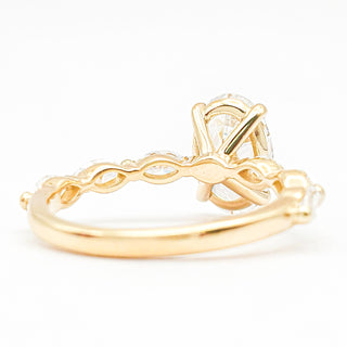 Oval Brilliant with Marquise Band Ring – Lab-Grown Diamond – 14K/18K Yellow Gold – 6 Side Stones