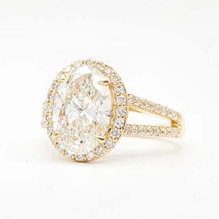 Oval Brilliant Split Pavé with Halo Ring  – Lab Grown Diamond – 14K/18K Yellow Gold – 54 Side Stones