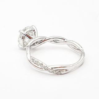 Round Brilliant Pavé Ring – Lab Grown Diamond – 14K/18K White Gold – 28 Side Stones