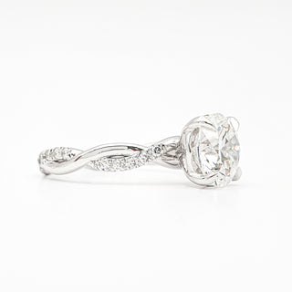 Round Brilliant Pavé Ring – Lab Grown Diamond – 14K/18K White Gold – 28 Side Stones