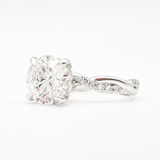 Round Brilliant Pavé Ring – Lab Grown Diamond – 14K/18K White Gold – 28 Side Stones