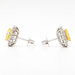 Radiant Cut 2.90 Carat Lab-Grown Diamonds Fancy Vivid Yellow Earrings | IGI Certified | 3.06 Gram 14K White and Yellow Gold | End Date: 08/03/2026
