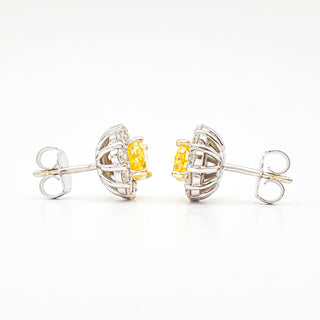 Oval Brilliant Cut 3.00 Carat Lab-Grown Diamonds Fancy Vivid Yellow Earrings | IGI Certified | 3.05 Gram 14K White and Yellow Gold End Date: 08/03/2026