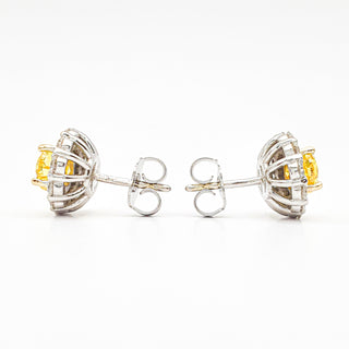Oval Brilliant Cut 3.00 Carat Lab-Grown Diamonds Fancy Vivid Yellow Earrings | IGI Certified | 3.05 Gram 14K White and Yellow Gold End Date: 08/03/2026