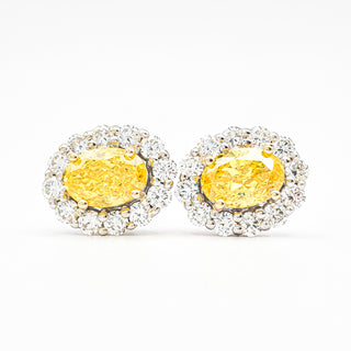 Oval Brilliant Cut 3.00 Carat Lab-Grown Diamonds Fancy Vivid Yellow Earrings | IGI Certified | 3.05 Gram 14K White and Yellow Gold End Date: 08/03/2026
