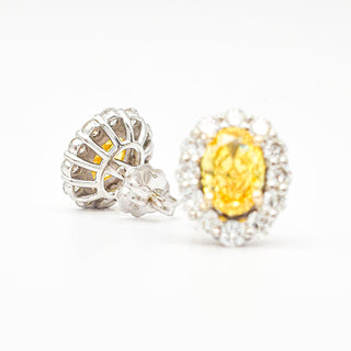 Oval Brilliant Cut 3.00 Carat Lab-Grown Diamonds Fancy Vivid Yellow Earrings | IGI Certified | 3.05 Gram 14K White and Yellow Gold End Date: 08/03/2026