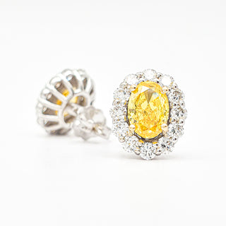Oval Brilliant Cut 3.00 Carat Lab-Grown Diamonds Fancy Vivid Yellow Earrings | IGI Certified | 3.05 Gram 14K White and Yellow Gold End Date: 08/03/2026