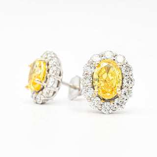 Oval Brilliant Cut 3.00 Carat Lab-Grown Diamonds Fancy Vivid Yellow Earrings | IGI Certified | 3.05 Gram 14K White and Yellow Gold End Date: 08/03/2026