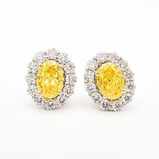 Oval Brilliant Cut 3.00 Carat Lab-Grown Diamonds Fancy Vivid Yellow Earrings | IGI Certified | 3.05 Gram 14K White and Yellow Gold End Date: 08/03/2026